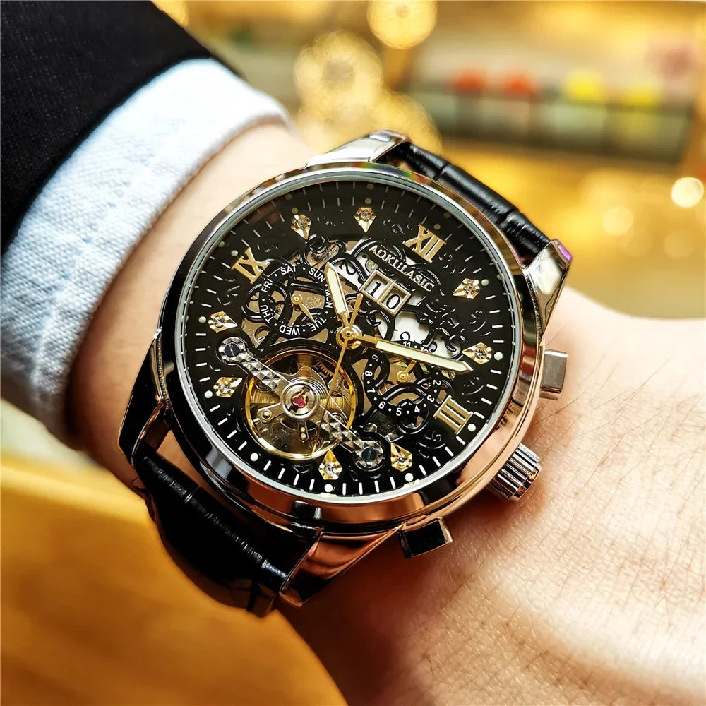 AOKULASIC Luxury Mechanical Wristwatches Mens Top Brand Fashion Waterproof Automatic Watch Man Tourbillon orologi meccanici uomo