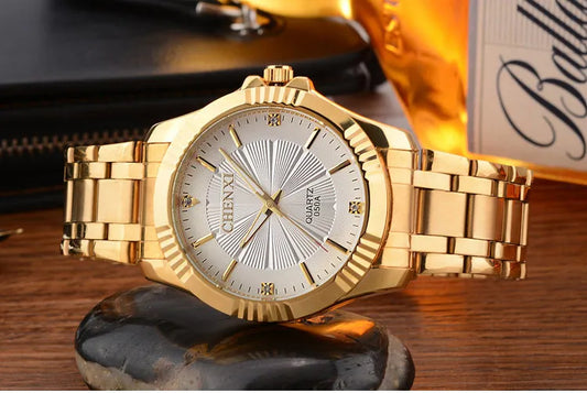 CHENXI Brand Classic Delicate Rhinestone Couple Lover Watches Fashion Luxury Gold Stainless Steel Men&Women Watch Orologi Coppia